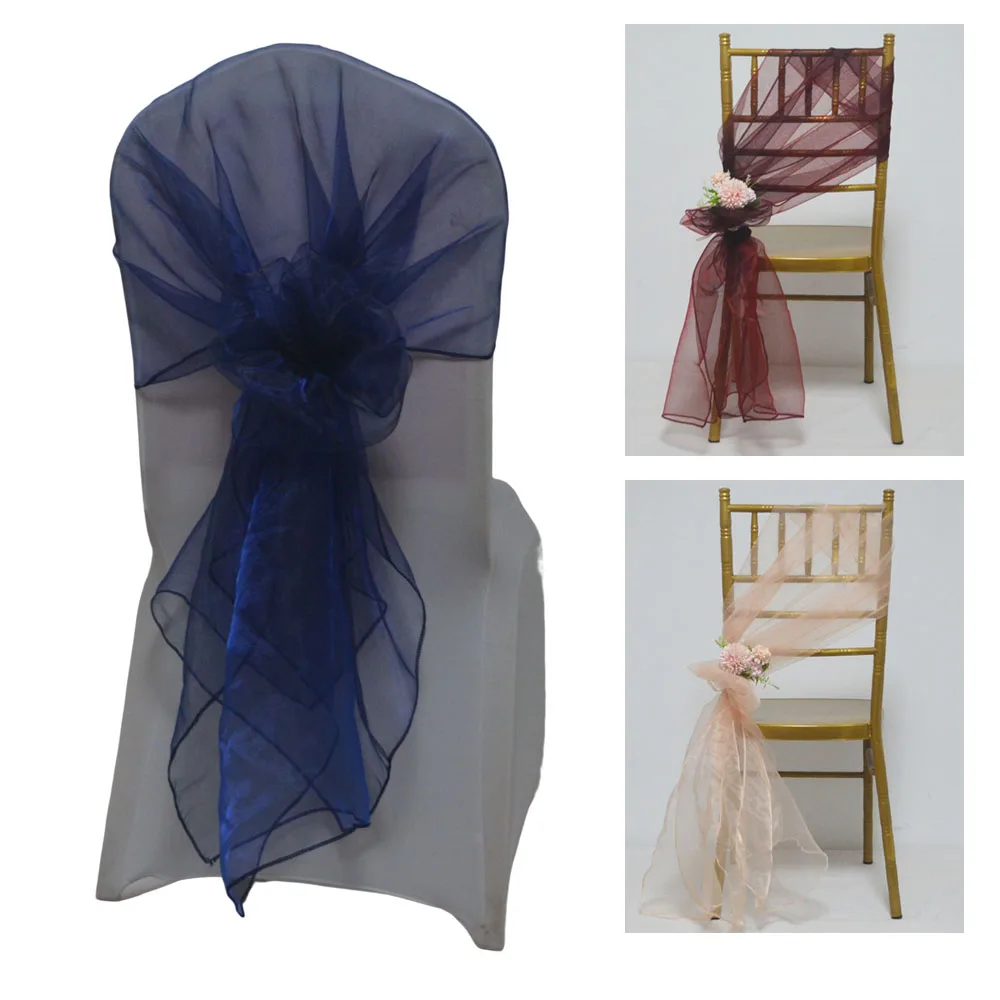 25pc Organza Sashes Christmas Baby Shower Birthday Banquet Chair Decoration Wedding Mariage Restaurant Hall 65x275cm Chair Sash