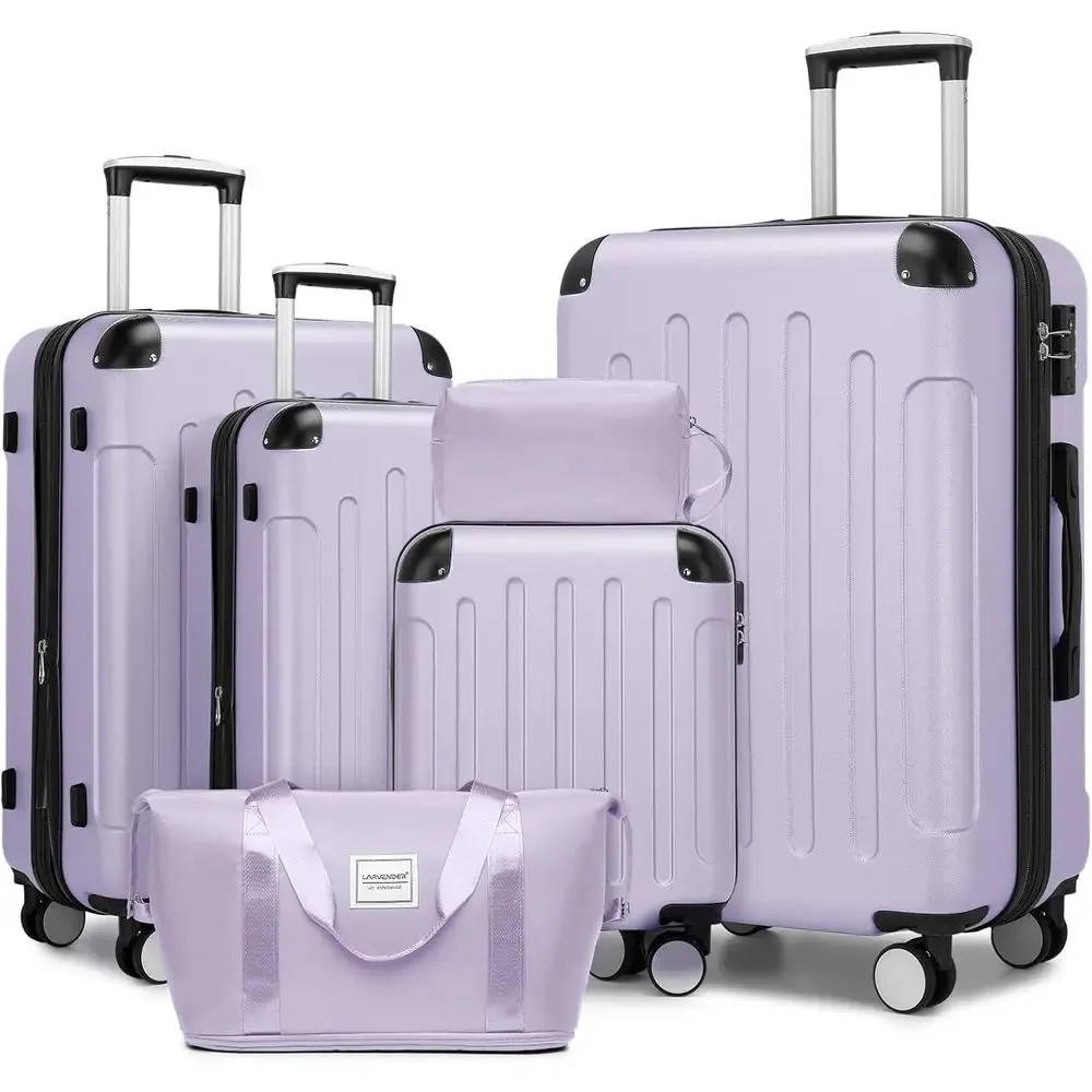 

6-Piece Expandable Hard Shell Suitcase Set with Wheels, TSA Lock, Lavender