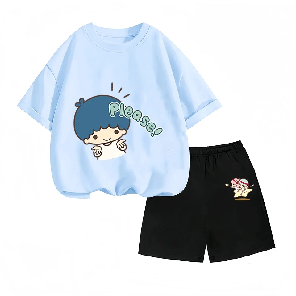 Little Twin Stars Summer Cartoon Print Cotton Two Piece Set 3-14Y Fashion Kids Boys Girls Hot Sale