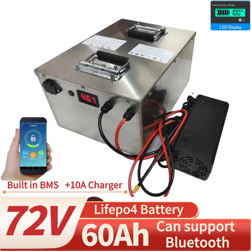 

lithium 72V 60Ah lifepo4 battery BMS 24S for 8000W 3500W 10000W bicycle bike scooter Motorbike Motorcycle + 10A charger