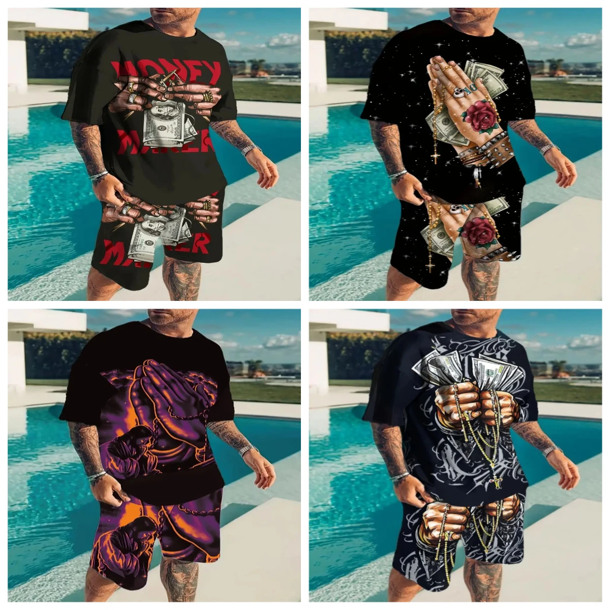 

25-26 Summer Hot-selling Fashion Trend Luxury Suit 3D Printing American Street Breathable Quick-drying T-shirt Shorts Set