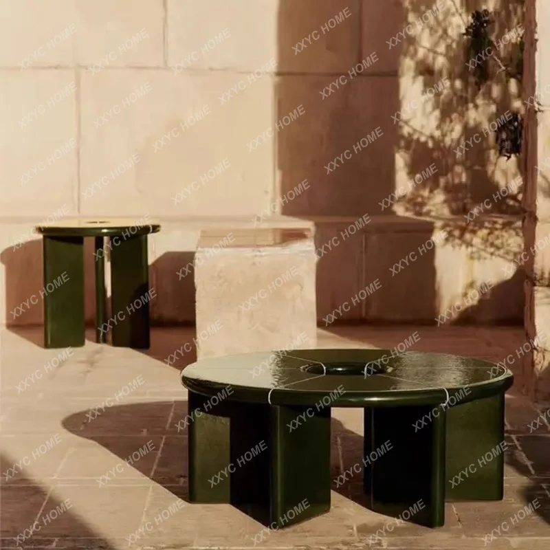 XX modern simple round coffee table green fiberglass legs design sense niche exquisite  side table