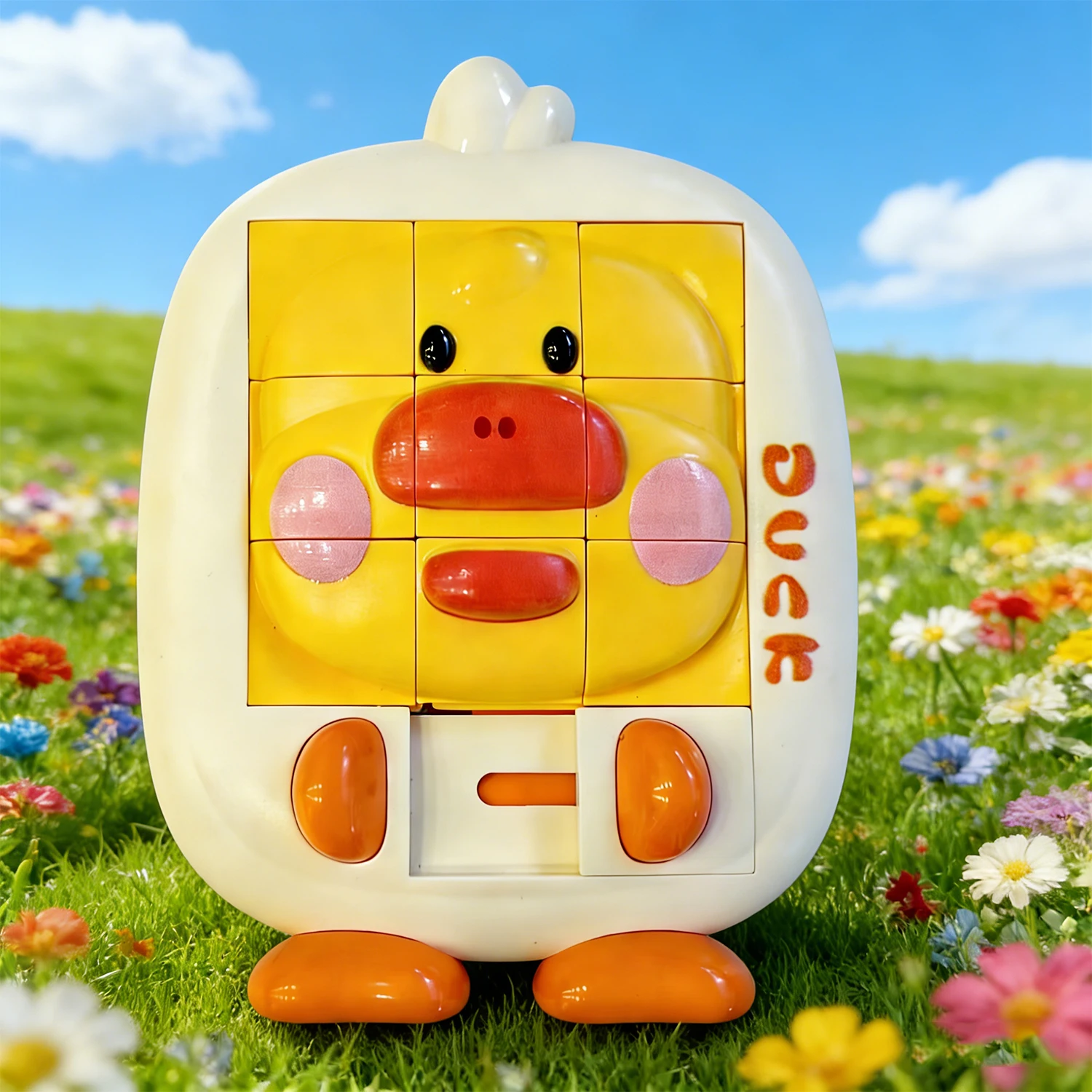 ของเล่นปริศนาเป็ดสีเหลืองน่ารักสำหรับเด็กวัยหัดเดิน, ปริศนาบล็อก 9 ชิ้น, ของเล่นเสริมพัฒนาการทางประสาทสัมผัสสำหรับเด็กชายและเด็กหญิงอายุ 1-3 ปี