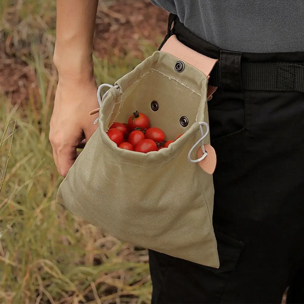 Collapsible Canvas Storage Bag PU Leather Water-Resistant Outdoor Foraging Bag Durable Waxed Canvas Garden Picking Pouch Hiking