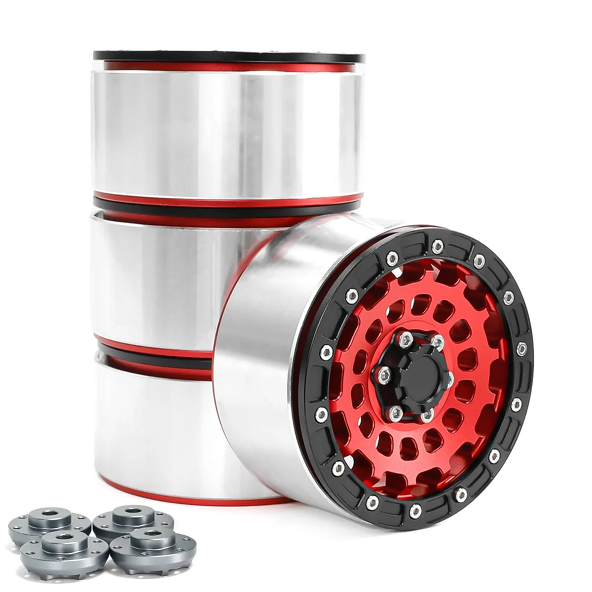 4PCS Aluminum Alloy 2.6Inch Beadlock Wheel Hub Rim with 17mm 12mm Combiner RC Crawler Car Upgrade Parts Red