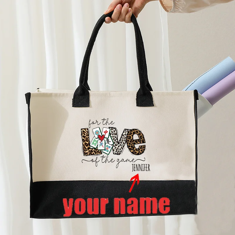 Mahjong Theme Large Beach Tote Bag, Monogrammed Travel Bag, Ideal Gift For Mahjong Lovers Men Women