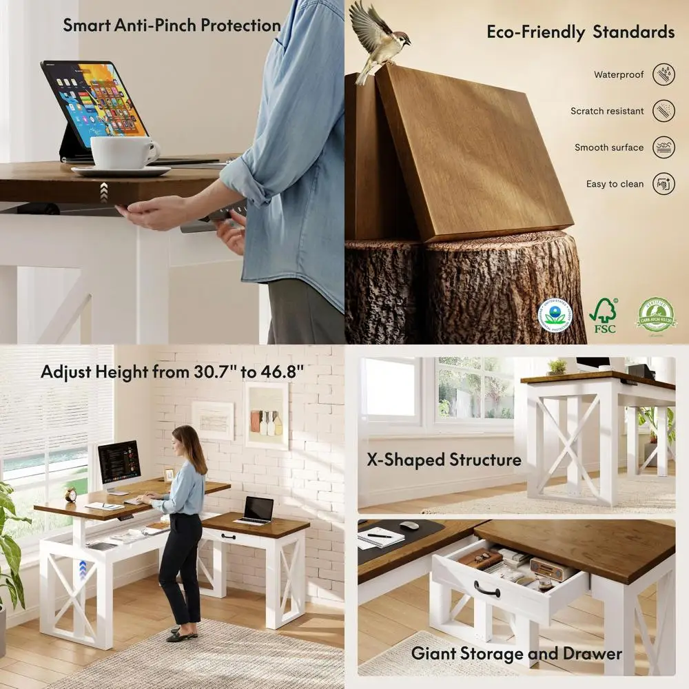

Elegant 62x48 Cherry Electric Adjustable Standing Desk with Desks