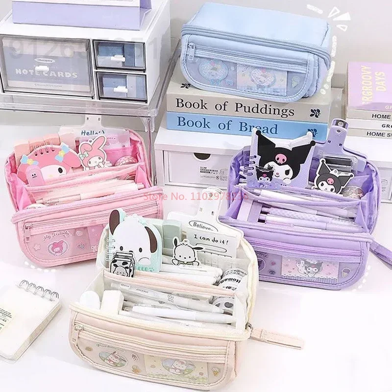 

Sanrio Kuromi Cinnamoroll Pachacco Large Capacity Pencil Case Stickers Memo Pad Gel Pens Stationery Set Student School Supplies