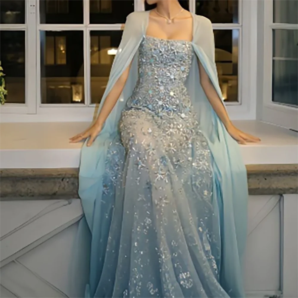 

Classic Square Collar Beading Sleeveless Formal Evening Dresses Birthday Party Prom Gowns Customized