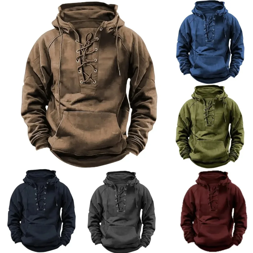 Vintage-Kapuzenjacke für Herren, entspannte Passform, Pullover-Sweatshirt für Herbst und Winter, lässiger Outdoor-Streetwear-Mantel