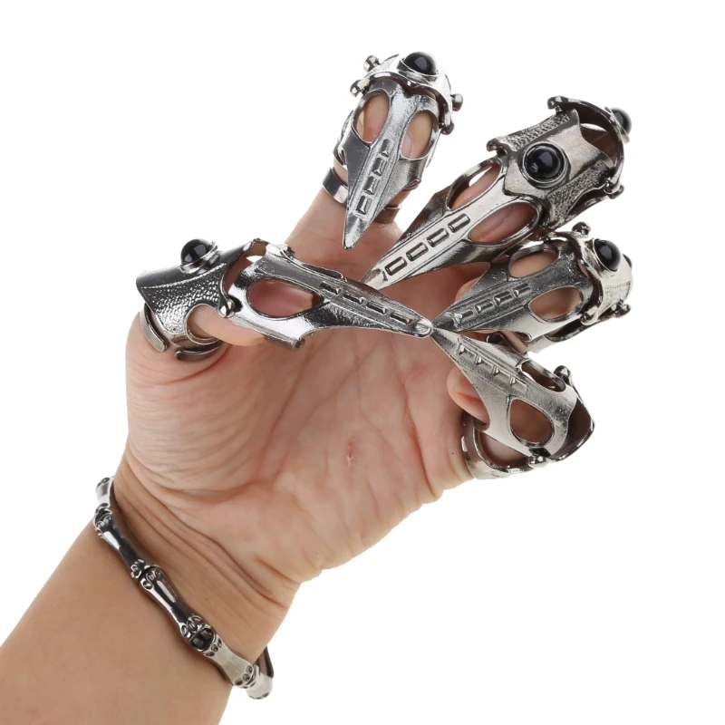 Futuristic Robot Hand Glove Finger Claw Skeleton Full Finger Rings Alloy Material Suitable for Cosplay and Photography