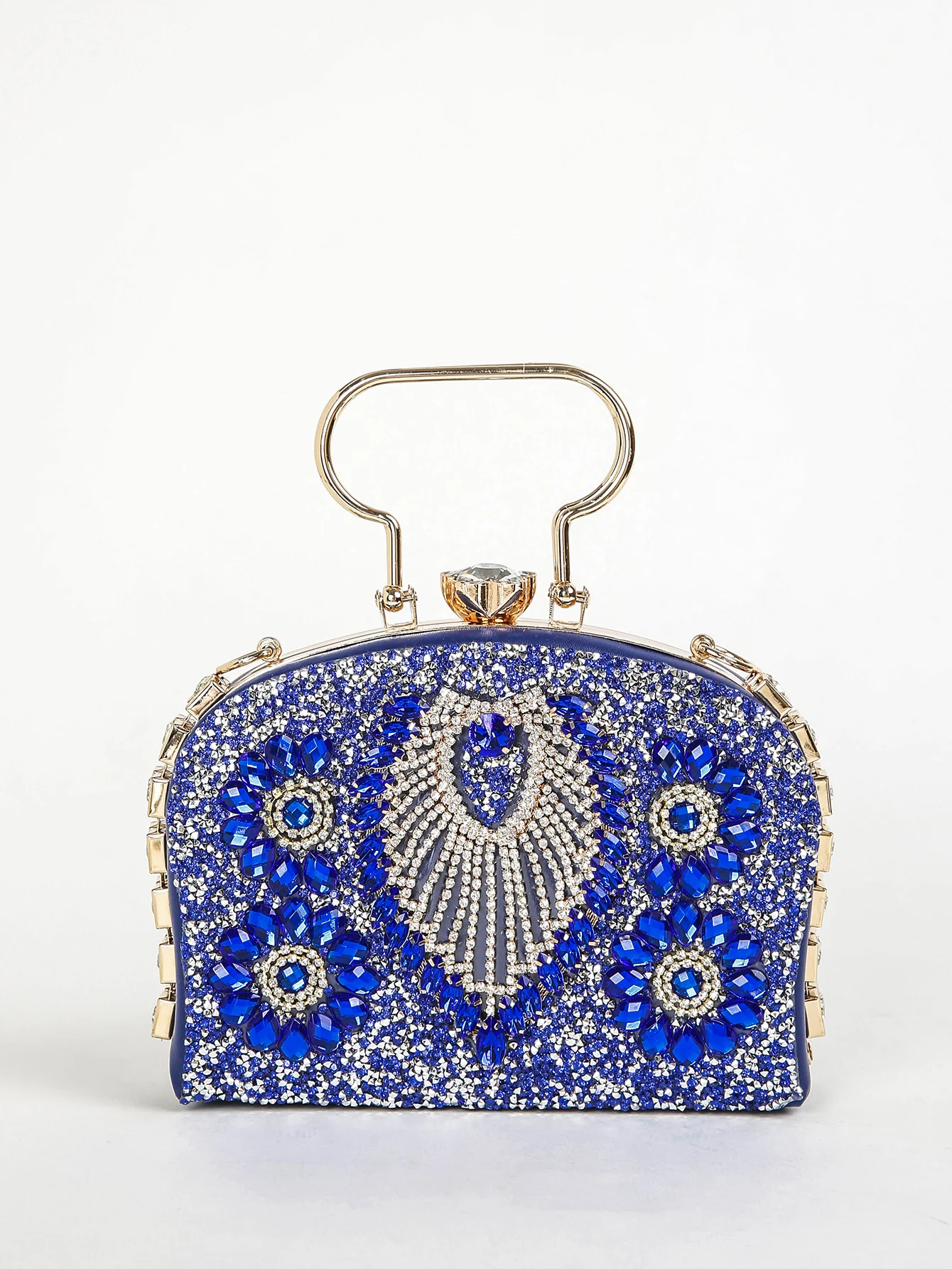 1 pz blu Glitter Bling, lucido glamour, elegante, squisito piccolo strass Decor Boxy Evening Bag