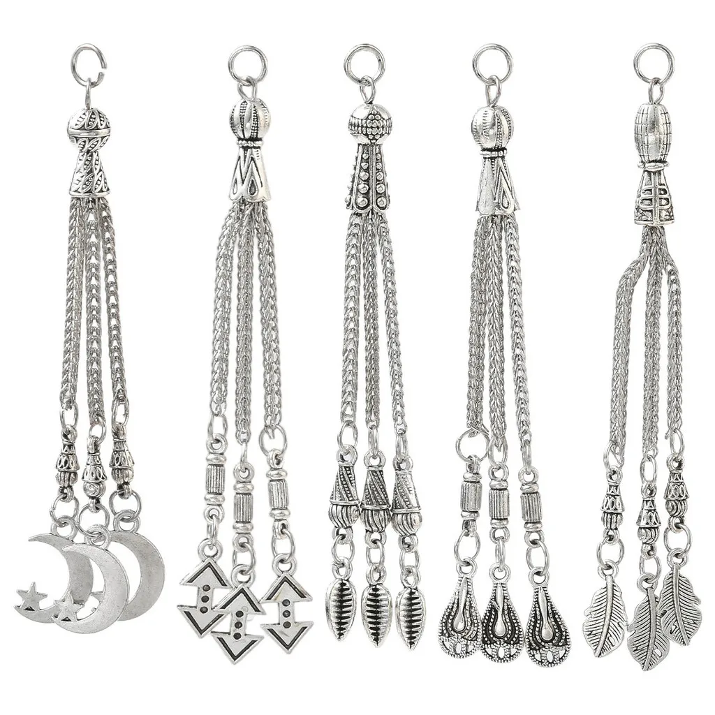 5Pcs Mixed Shape Alloy Curb Chain Tassel Charms, DIY Accessories for Bracelets and Necklaces Making