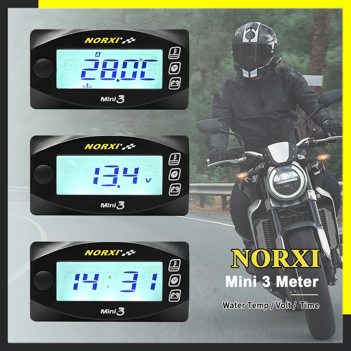 KOSO motocykle termometr woltomierz zegar dla YAMXHA NMAX XMAX TMAX Mini3 LED cyfrowy wyświetlacz Quad kwadratowa temperatura wody