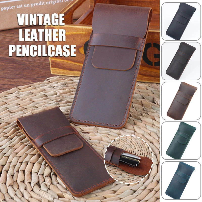 High-Level Cowhide Leather Pen Pouch Retro Pencile Case Pen Bag Stationary Pouch Leather Fountain Pen Case Pencil Roll