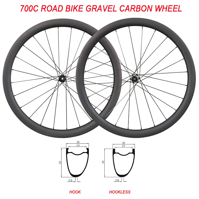 

700C Road Bike Carbon Wheels Bicycle Tubeless Disc Brake Gravel Cyclocross 30mm Wide 39mm Deep Novatec D411SB D412SB HG XD XDR