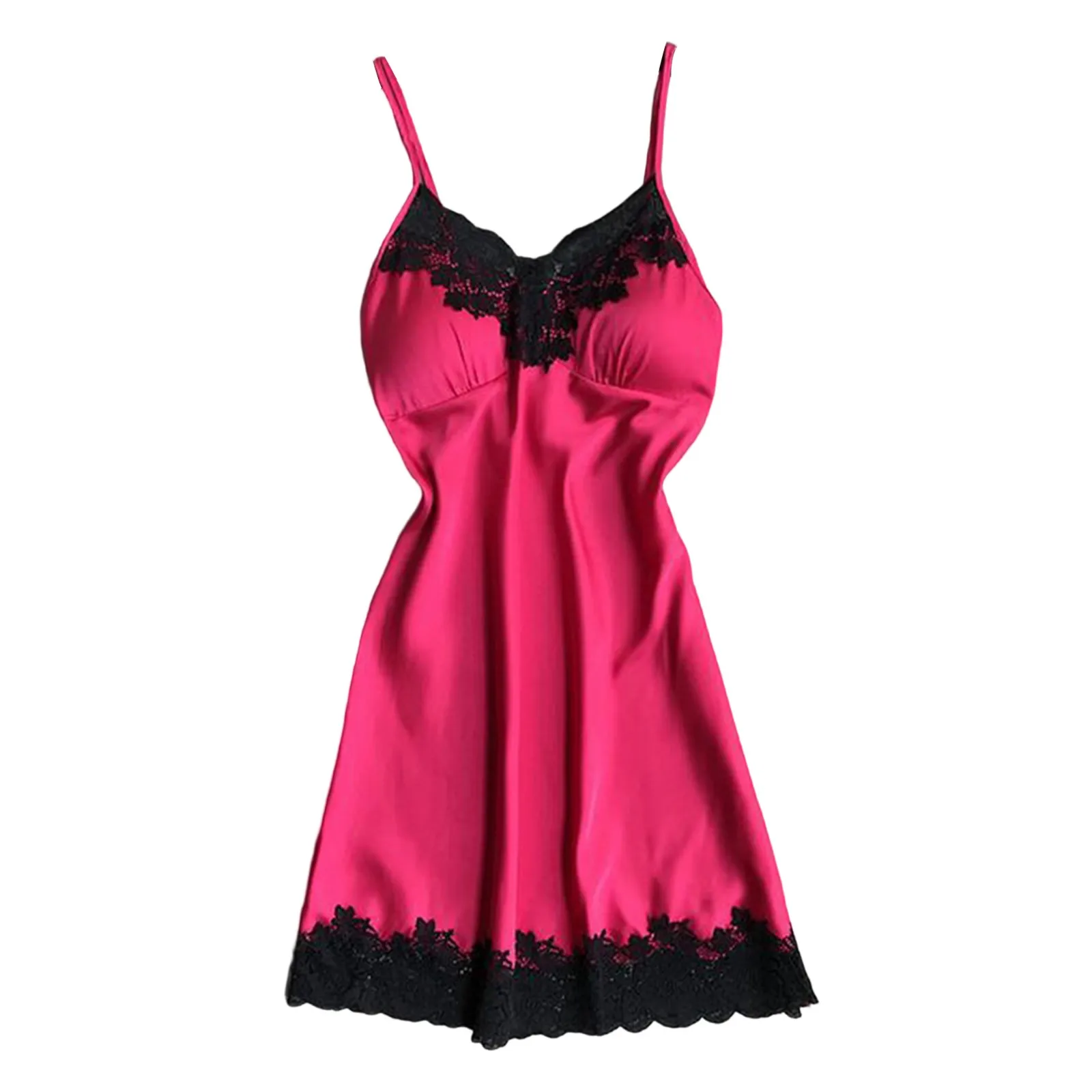 Women\'s Sexy Lingerie Sleepwear Summer Nightgown Lace Patchwork Mini Night Dress Spaghetti Strap Ladies With Chest Pad