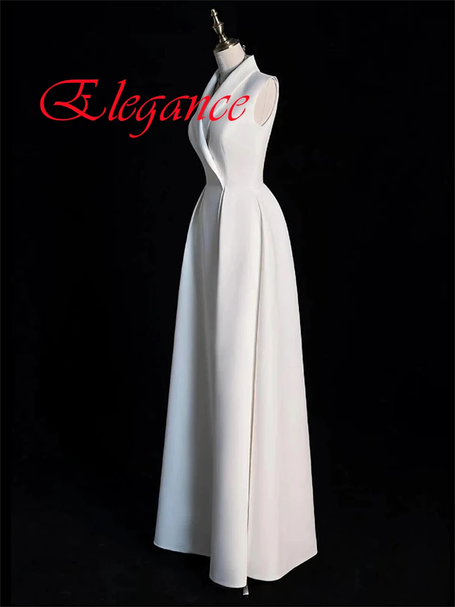 

Customized Temperament White Jersey Evening Dress High Quality V-Neck Sleeveless Sweep Train Ruched Special Occasion Gowns