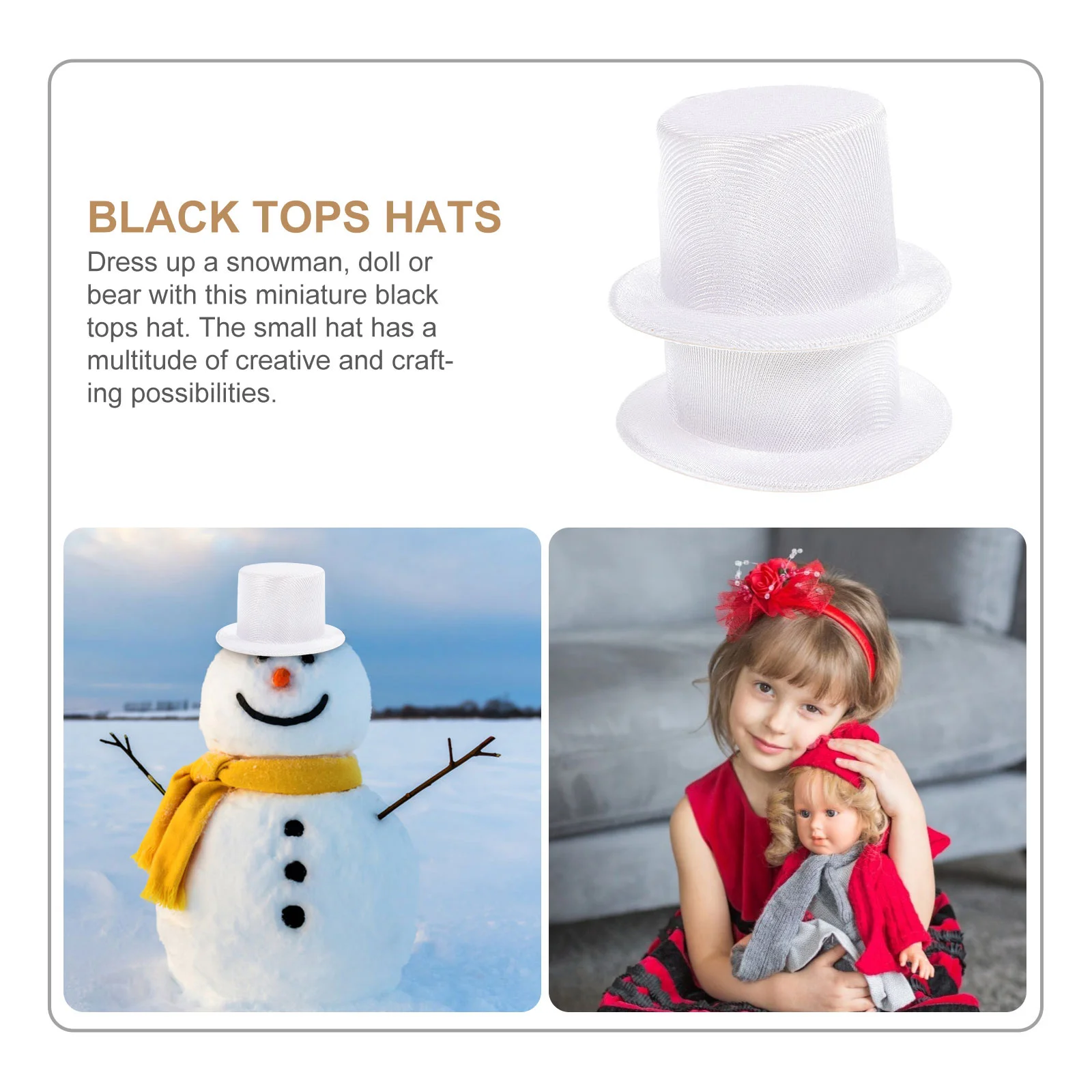 2 Pcs Mini Snowman Hat White Headbands for Girls Hats Animal Christmas Decor Crafts Baby Decorations