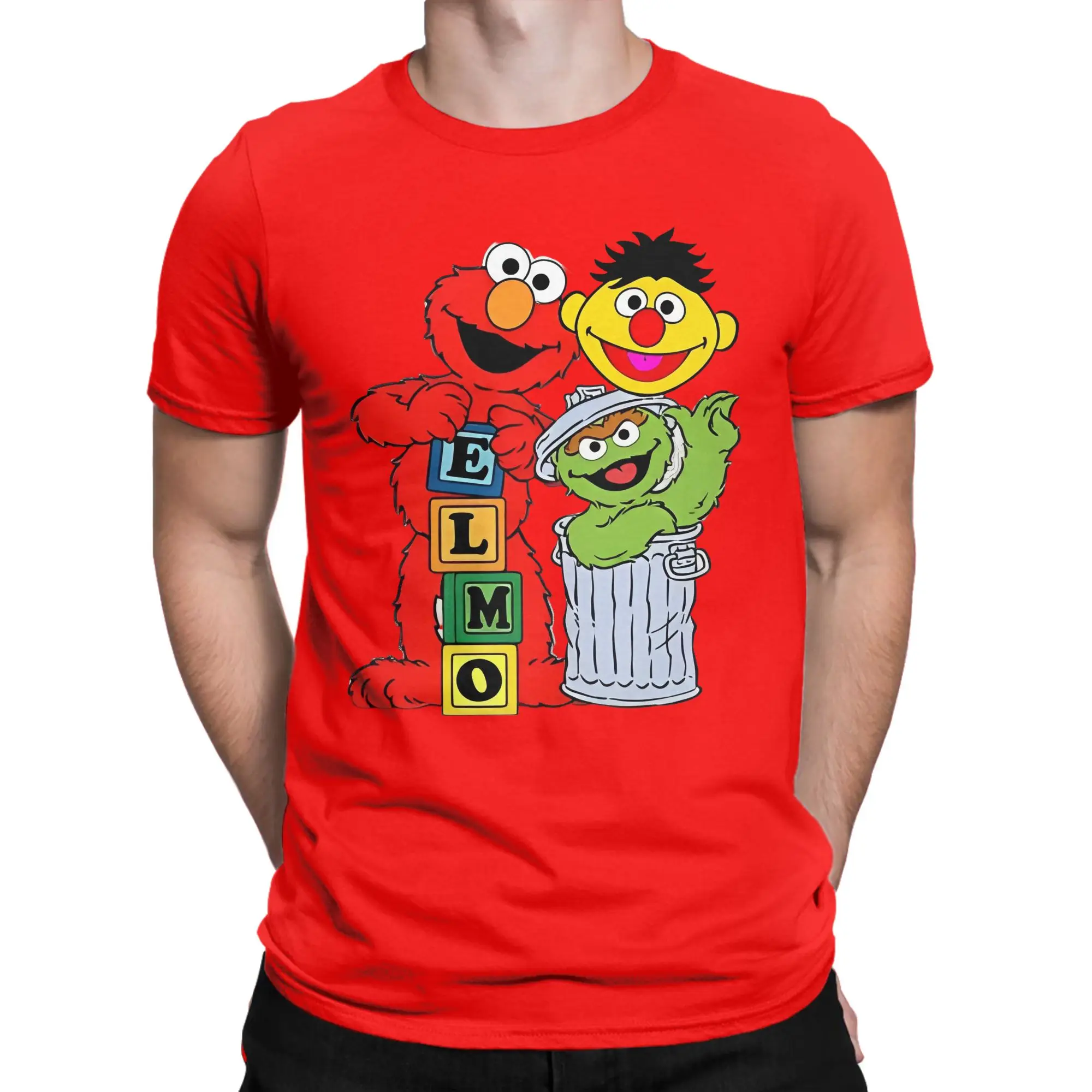 Sesames Streets  Elmo T Shirt Men Women's Cotton Humor T-Shirts Round Collar Oscar  Tees Short Sleeve Clothing 4XL 5XL
