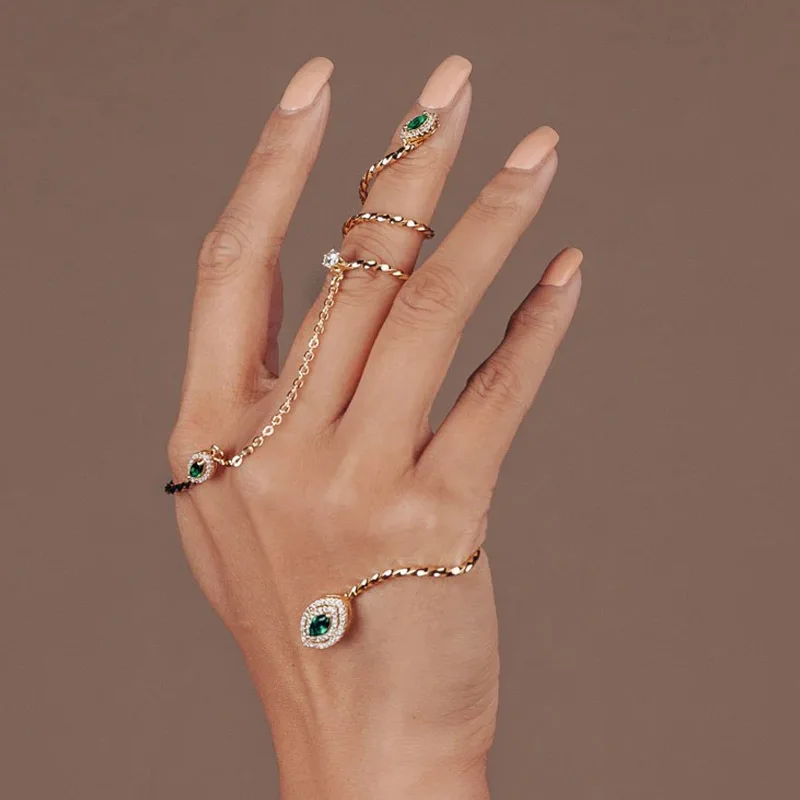 Moda taklidi parmak bilezik düğün gelin ayarlanabilir kristal açık manşet bileklik el zinciri kadın takı aksesuarları