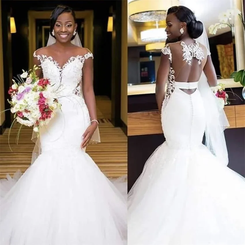 2024 New African Appliques Mermaid Simple Wedding Dresses Sexy Open Back Bridal Gowns Vestido De Novia