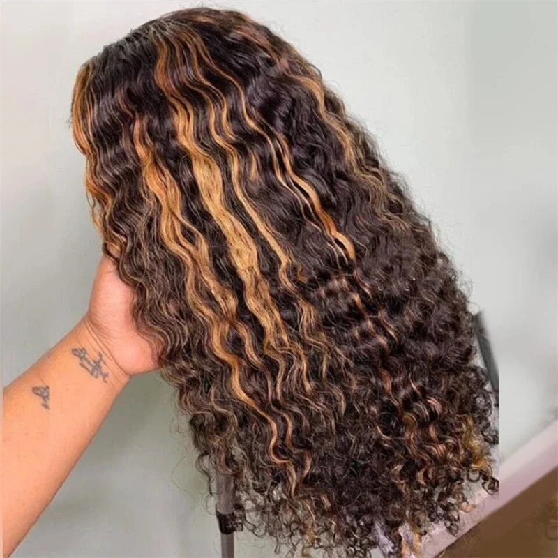 Peruca dianteira do laço encaracolado perverso pre-arrancado para mulheres, macio, longo, encaracolado, glueless, cabelo do bebê, diário, 26"