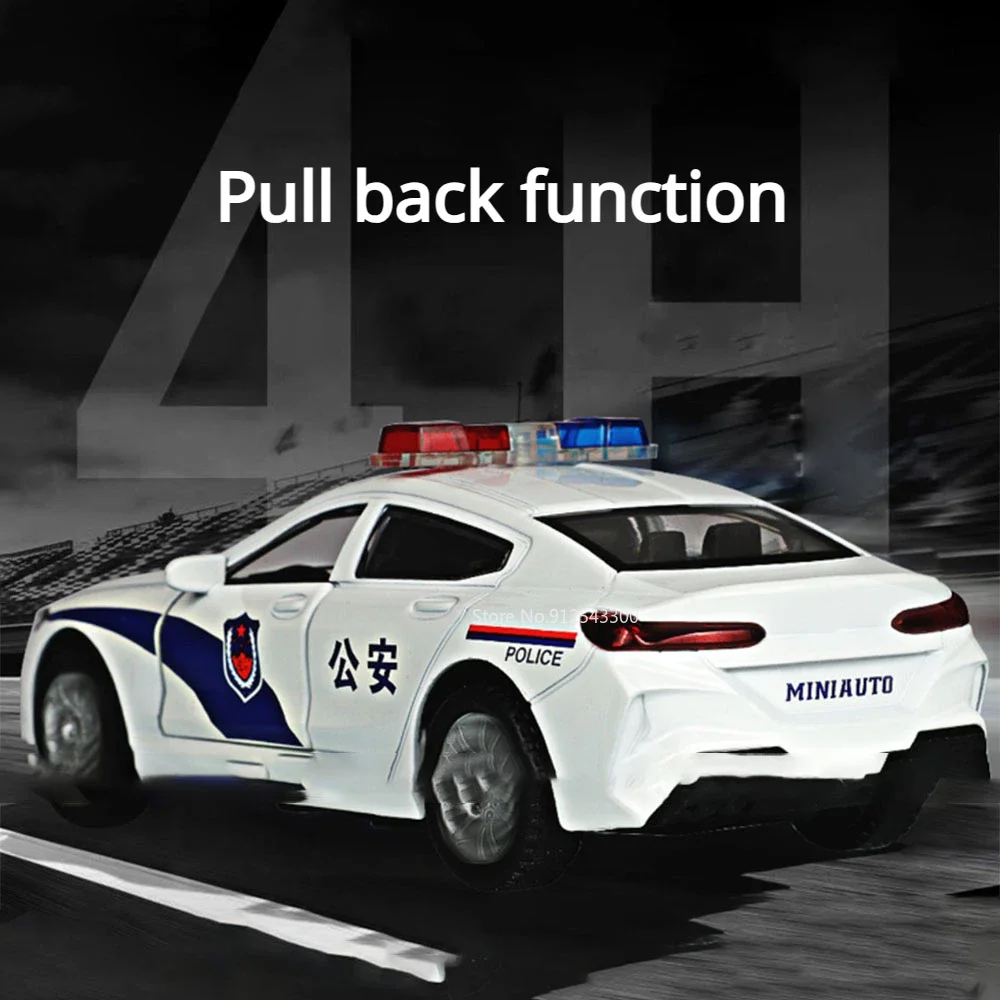 Modèle de voiture jouet M8 1:32 avec 2 portes, lumière musicale ouvrable, voitures de Police rétractables, Collection de jouets en alliage moulé sous pression pour enfants, cadeaux