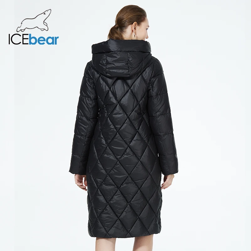 ICEbear 2023 Winter Ladies Diamond Quilted Jacket Lengthened Style Women Padded Parka Thickened Warm Cotton Coat GWD22631D