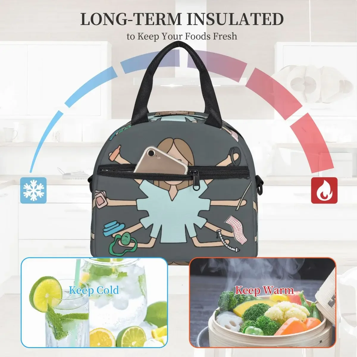 Apuros Isolados Lunch Bags, alça de ombro ajustável, saco do alimento, reutilizável, grande refrigerador térmico, lancheiras