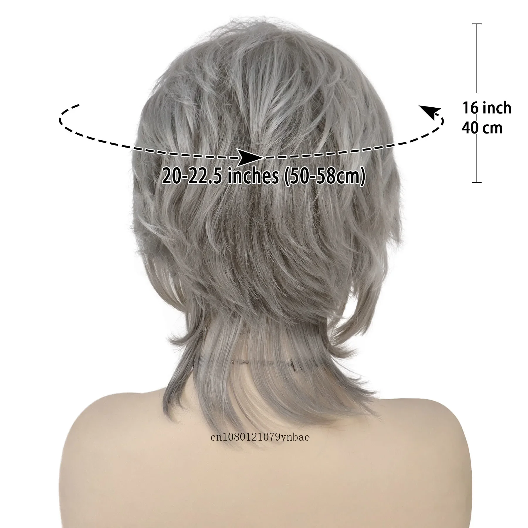 Grandma Grey Mullet Wigs for Women Synthetic Short Curly Wig with Bangs Daily Cosplay Costume Party Heat Resistant Older Wig