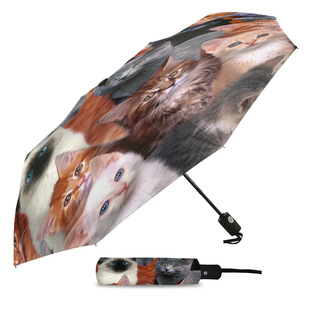 Animal Multi Color Cat Print Women Men Rain Umbrella Three Folding Girl Durable Portable Automatic Umbrellas Gift Parasol