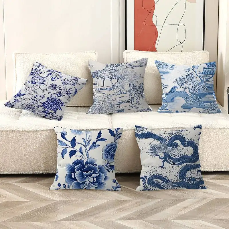 

Классическая ретро-подушка в сине-белом фарфоровом стиле, персонализированная наволочка для детской спальни, декор для вечеринок, наволочка на день рождения ребенка