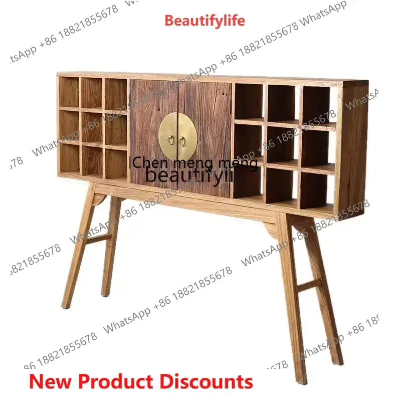 ss8350 Wabi-sabi display stand, old elm, teacup holder, tea, solid wood storage rack, tea room