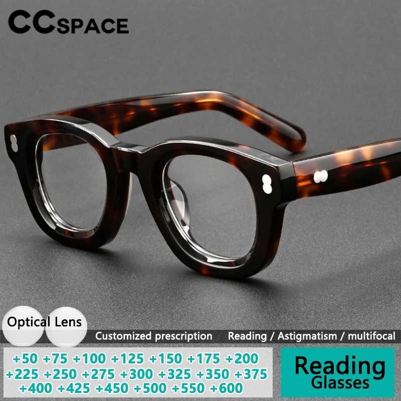 CCspace Leopard Thick Acetate Eyeglass Frame Men's Reading Glasses Retro Women's Prescription Glasses Optical Lens