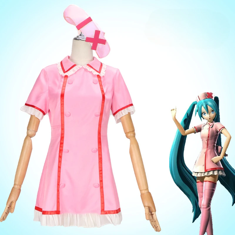 

Miku Nurse Uniform Cosplay Costume JP Anime COS Outfits Women Dress Female Virtual Singer Kawaii Carnival Party Wig Full Set