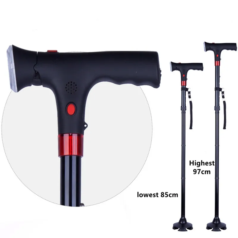 

LED 5 Section Stable Anti-Skid Anti Shock Cane Crutch Adjustable Walking Stick Cane Old Man Hiking Trekking Poles Mobility Aids