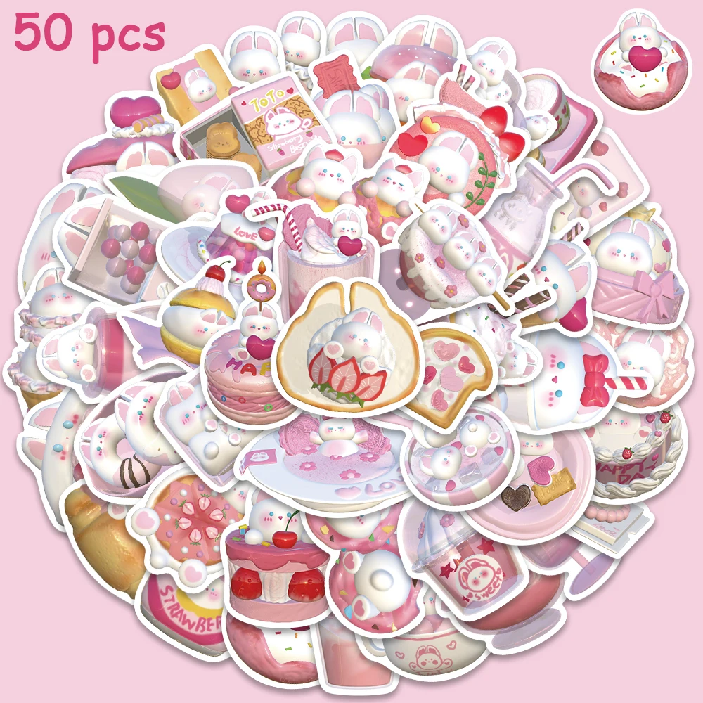 50Pcs Cute Cake Bunny Stickers Cartoon Rabbit Decals For Laptop Scrapbook Suitcase Guitar Phone Stickers Child's Gifts