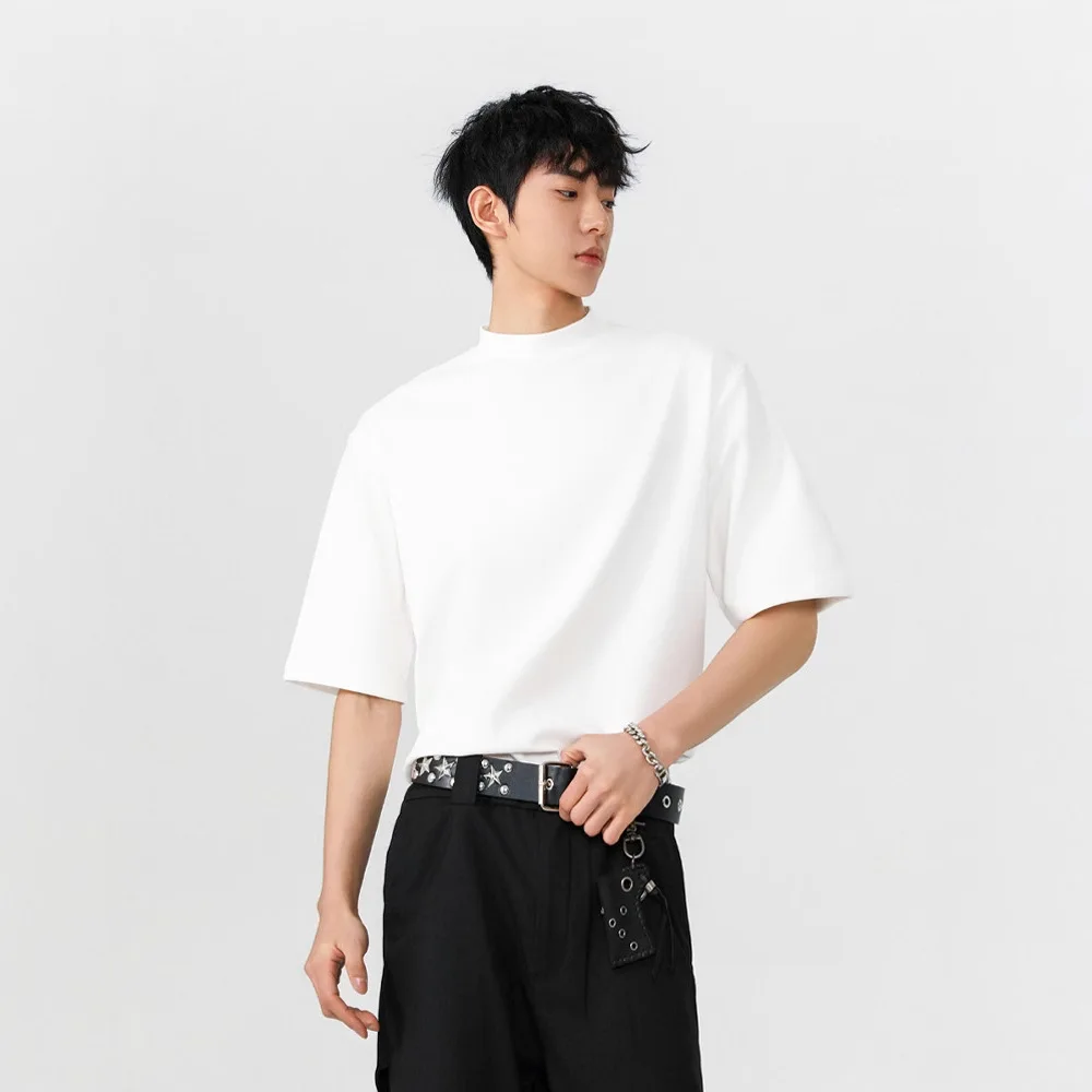 Short-sleeved T-shirt Men's Summer Thin Semi-turtleneck Breathable Bottoming Shirt Trendy Five-quarter-sleeved T-shirt