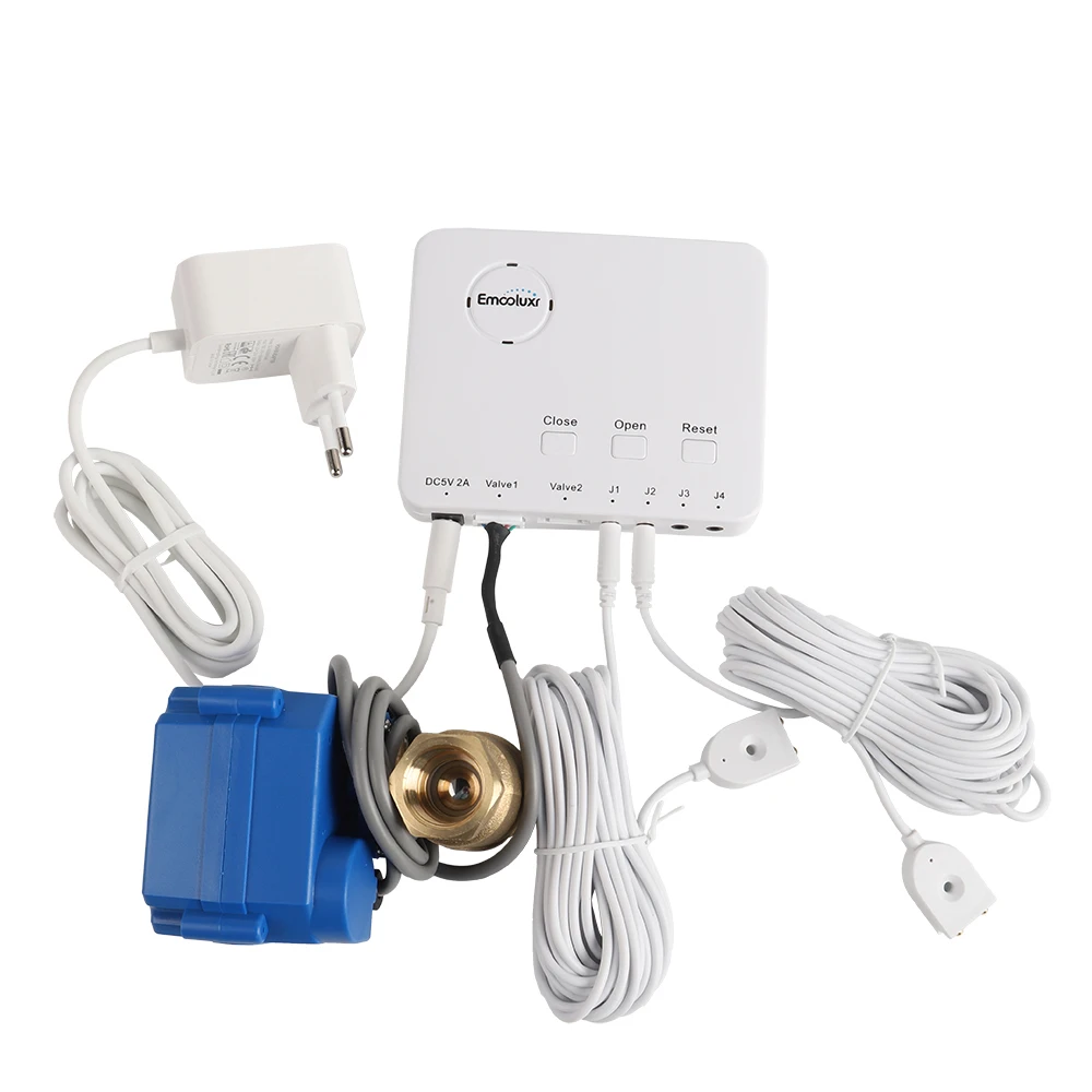 

Wired Smart Water Leak Control System with Real-Time Alerts & Auto Shut-Off Valve DN15 DN20 DN25, Batteries or 5V Plug Power