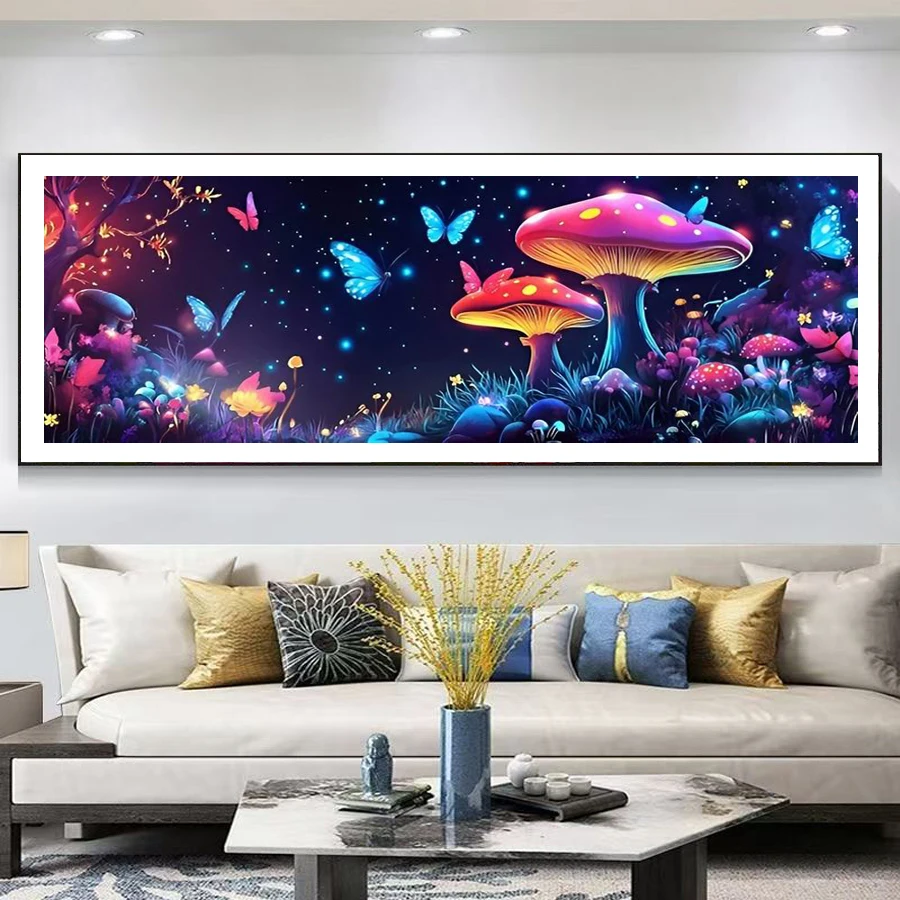 Diy Diamonds Art Painting Kits Extra Large Size Mushroom and Butterfly Scenery Full Drill Mosaic Embroidery Picture Frameless