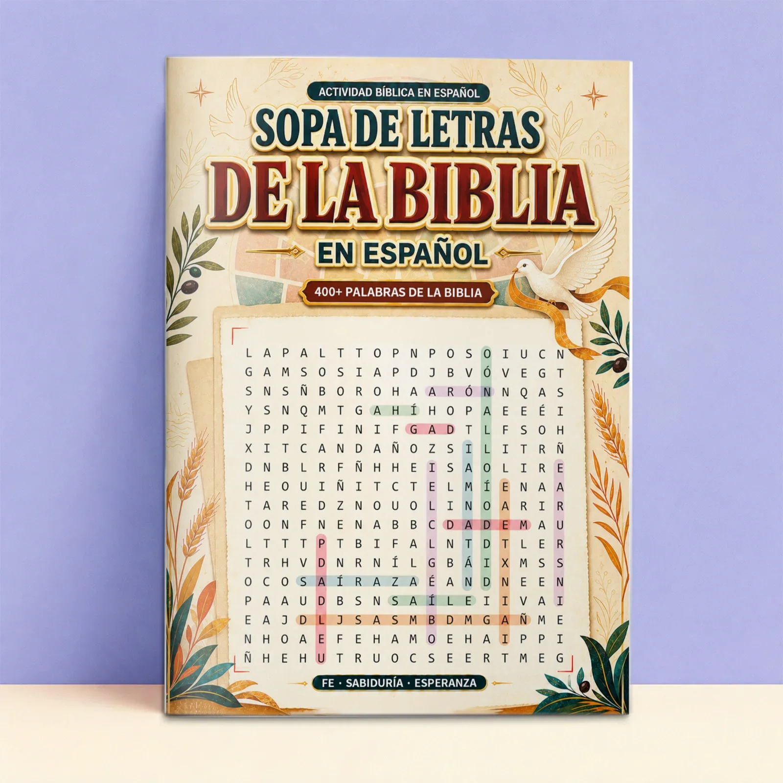 Spanish Bible Word Search, 400+ Biblical Words on Faith, Wisdom, Hope, Bible Figures and Classic Stories
