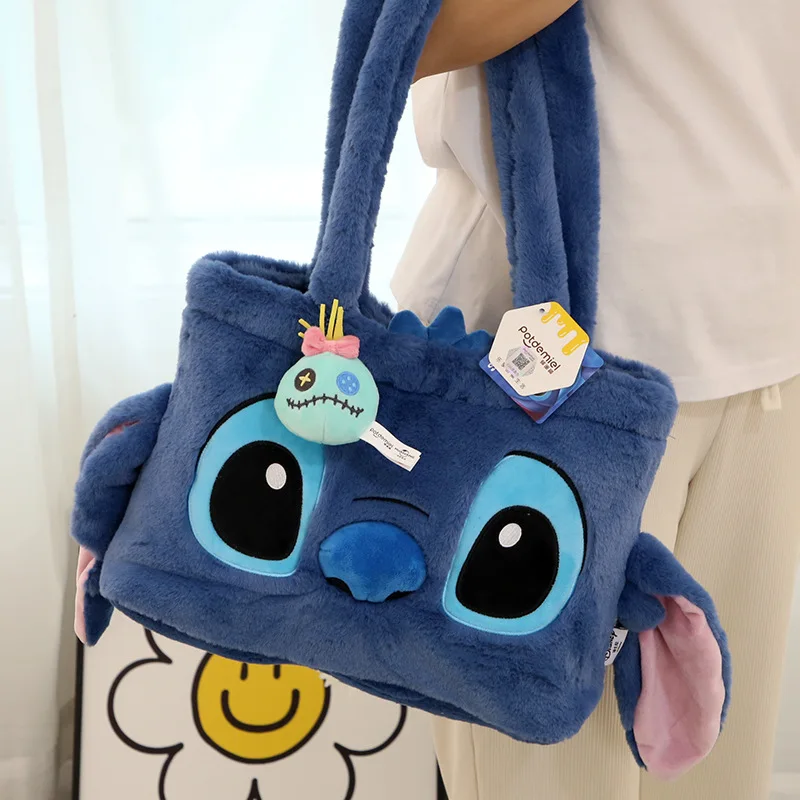 Disney Kawaii Stitch Plush Handbag Send Pendants Leisure Armpit Bag Cartoon & Cute Travel Bags Birthday Gift Girl