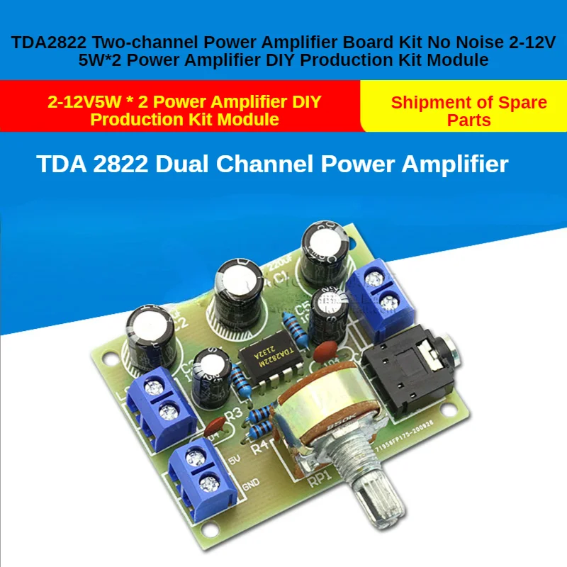 TDA2822 Two-channel Power Amplifier Board Kit No Noise 2-12V 5W*2 Power Amplifier DIY Production Kit Module