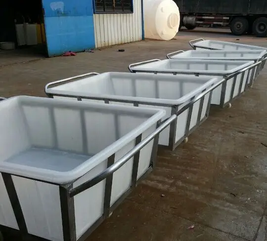 Acid and alkali resistant nested foldable square plastic bucket with open storage box stackable hand push wheel