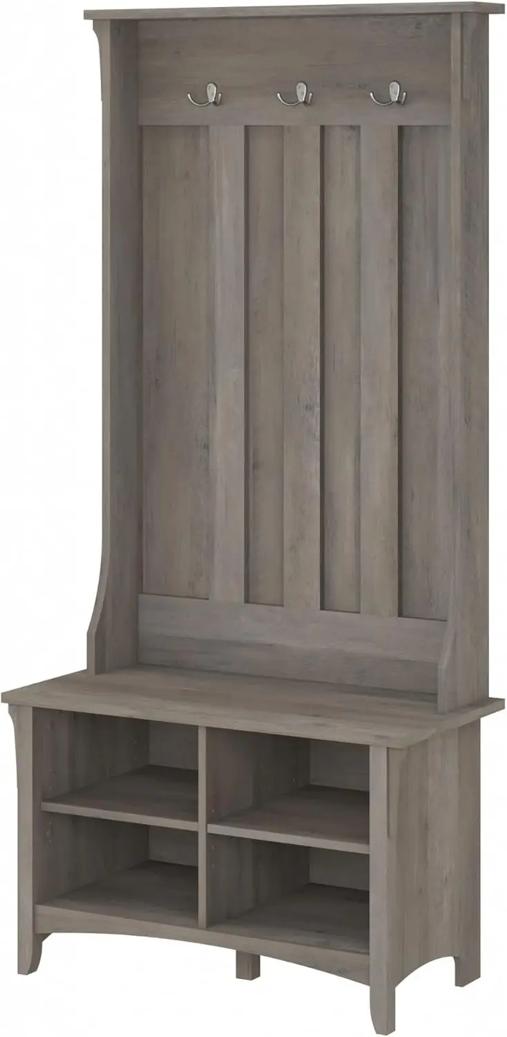 SAS532DG-03 Salinas Hall Tree with Shoe Storage Bench, Driftwood Gray