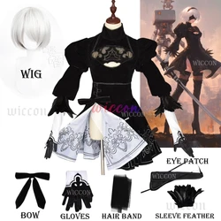 Nier Automata Yorha 2B Cosplay Suit Anime Women Inner Print Outfit Disguise Costume Set Fancy Halloween Girls Party Black Dress