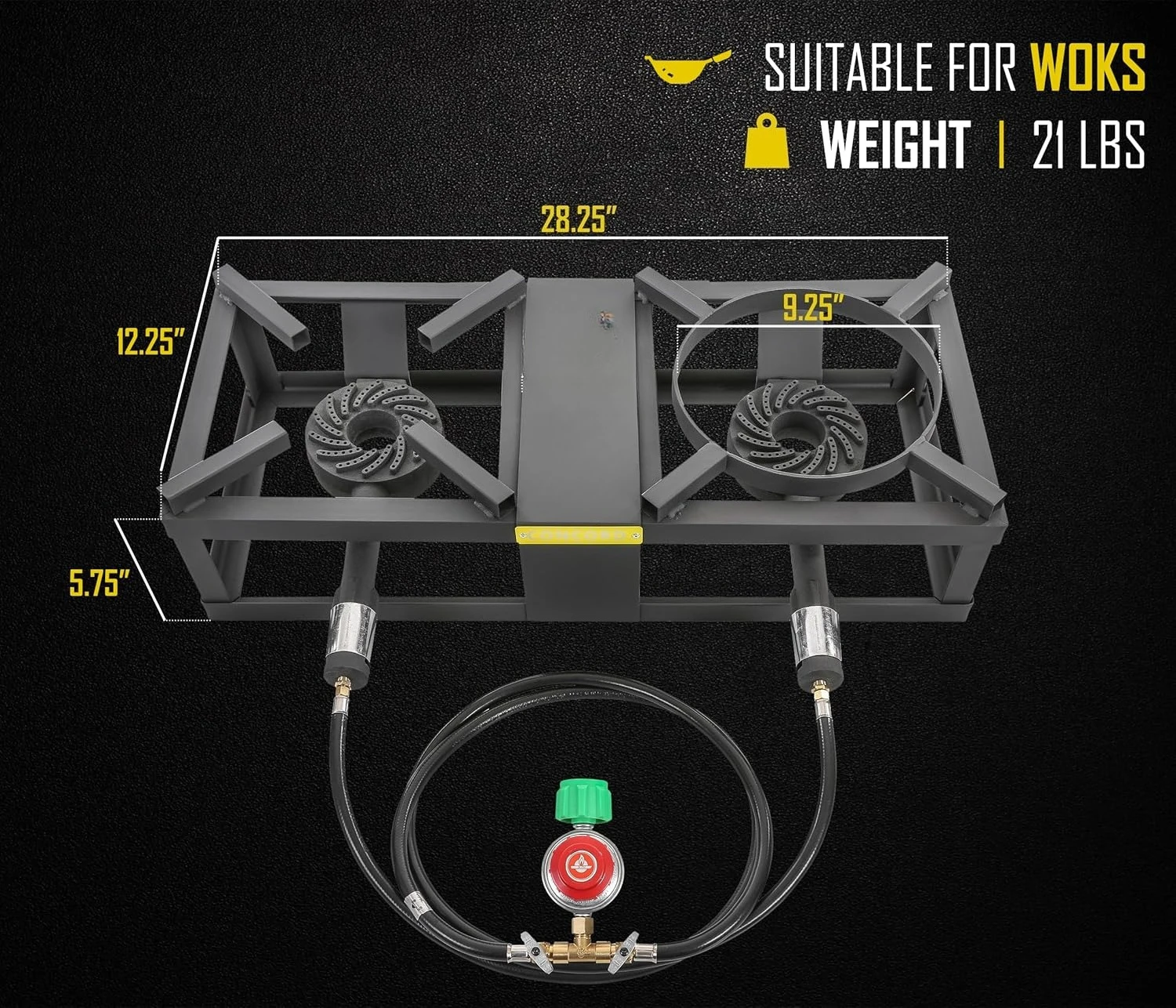Quemador exterior de propano doble. 200.000 BTU en total. Quemador de Wok. Ideal para elaboración casera, agitar freír, acampar, hacer cola y más
