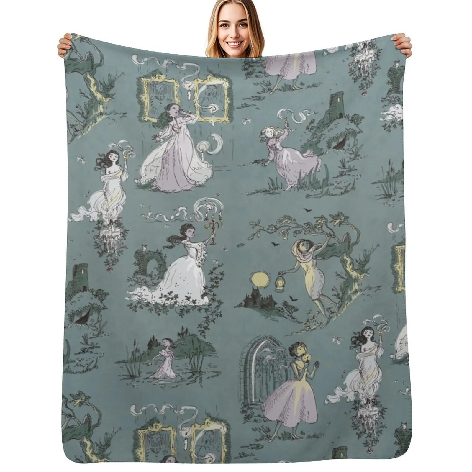 

Girls Running From Houses Throw Blanket Multi Use Warm Blanket for Living Room Bedroom