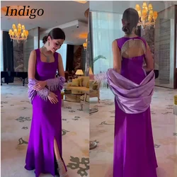 Indigo New Evening Dress Square Neck Backless Slit Tassel Women Formal Party Dress Vestidos Para Mujer فساتين السهرة Customized